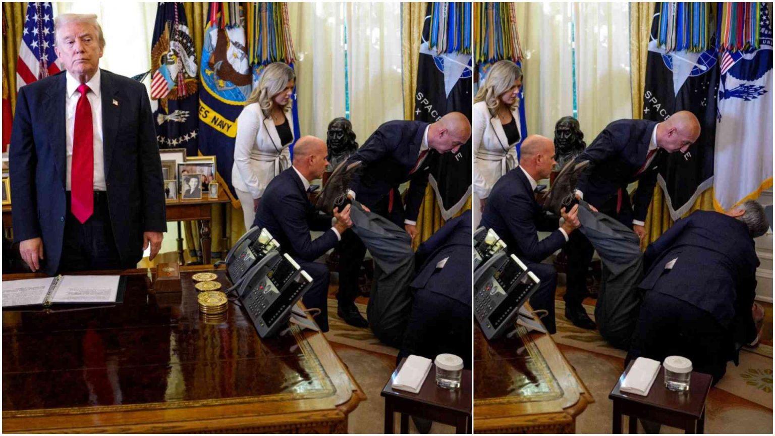 Chaos in White House as man collapses behind Donald Trump during weight loss drug announcement