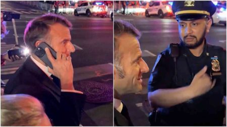 Macron gets stuck behind Trump's motorcade in NYC so he calls him from the sidewalk