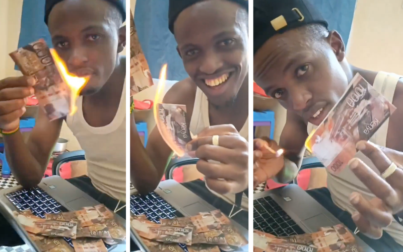 Outrage as Kenyan man burns Sh1,000 notes in viral video Outrage as Kenyan man burns Sh1,000 notes in viral video